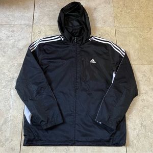 Adidas Full Zip Black/White Stripes Windbreaker Hood